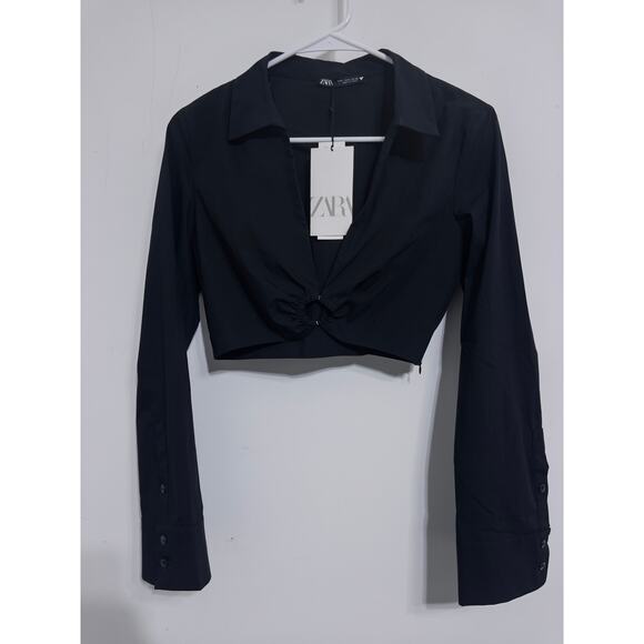 ZARA Black Crop Top Blouse sz S NWT chic night out party minimalist trendy - Picture 1 of 4